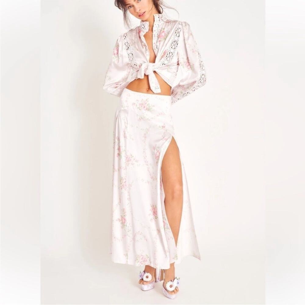 LOVESHACKFANCY Ziggy Silk Maxi Skirt, Angelic Pink 4 - Picture 4 of 9